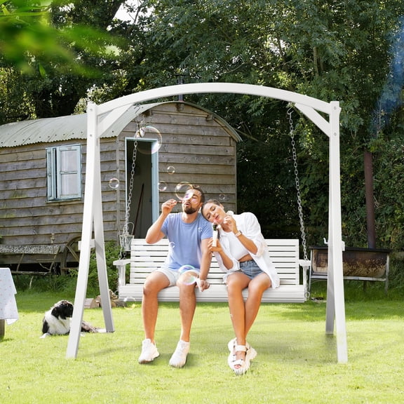 5 FT Wooden Porch Swing, 880 LBS Heavy Duty, White | 2026 Upgraded Design; Heavy-Duty Wooden Swing; Supports 880 Lbs; Hanging Chains Included; Ideal For Garden, Patio & Yard
