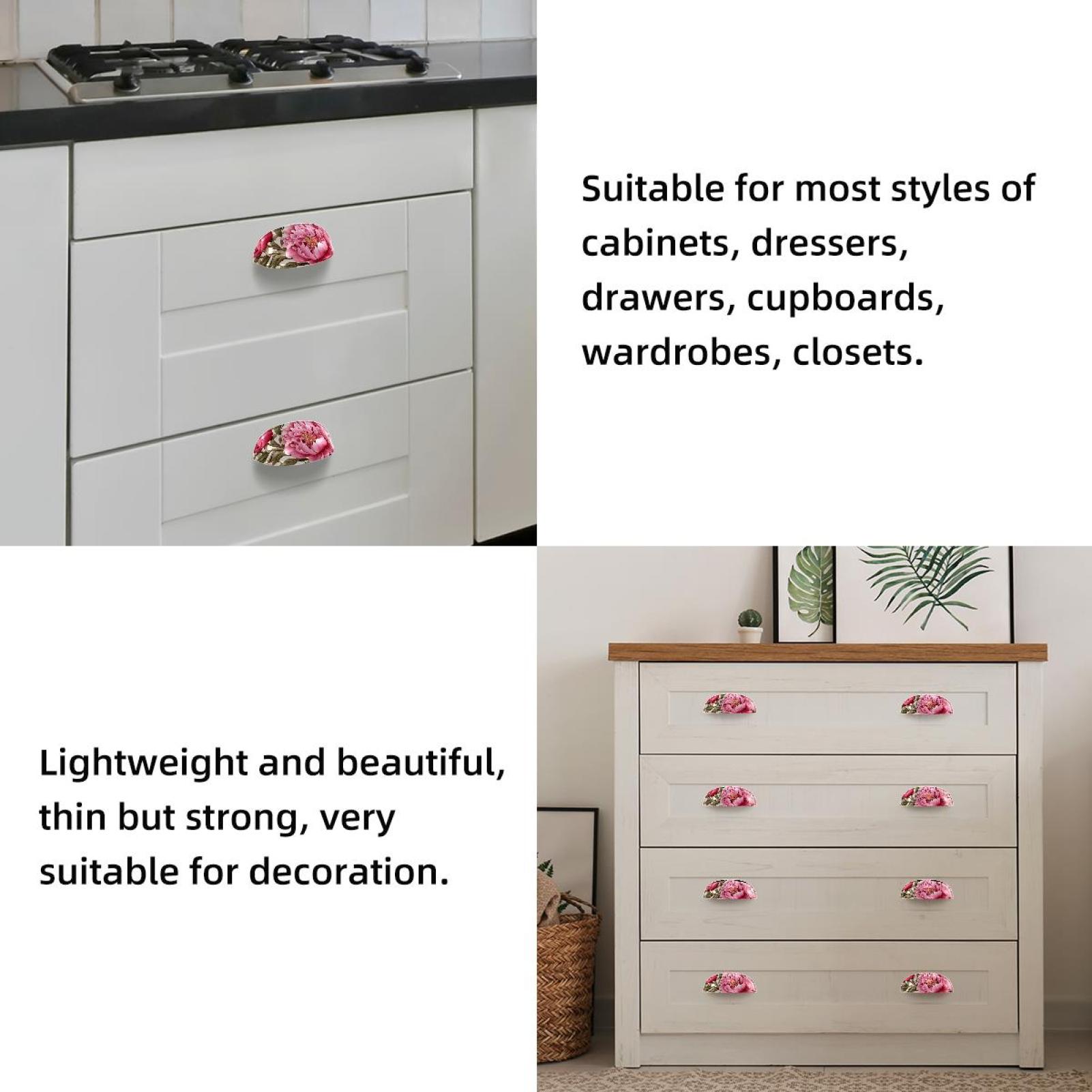 4 PCS Cabinet Cup Pull Peony Drawer Handles with Screws for Cabinet Dresser Kitchen Home Hardware Decor