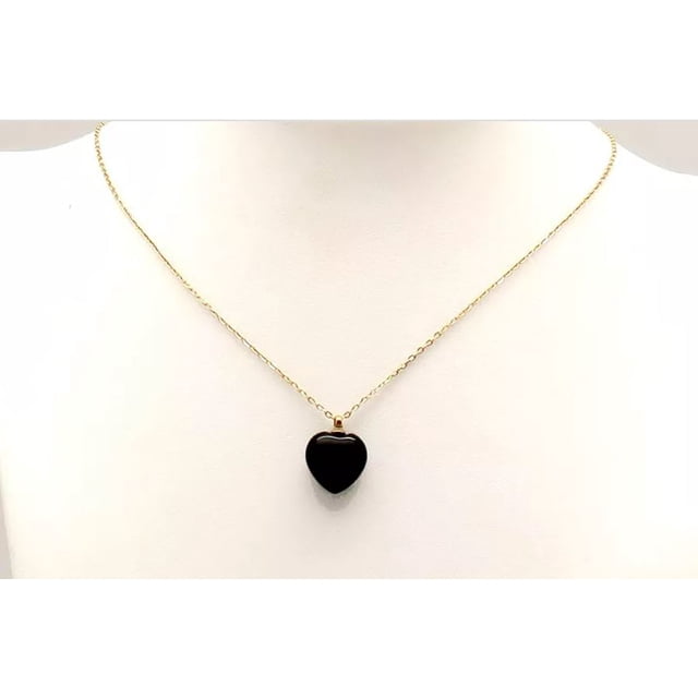 Collar de Corazón en Chapa Oro 18K Cuarzo Rosa Aventurina Agata Obsidiana Negra MADIOLA
