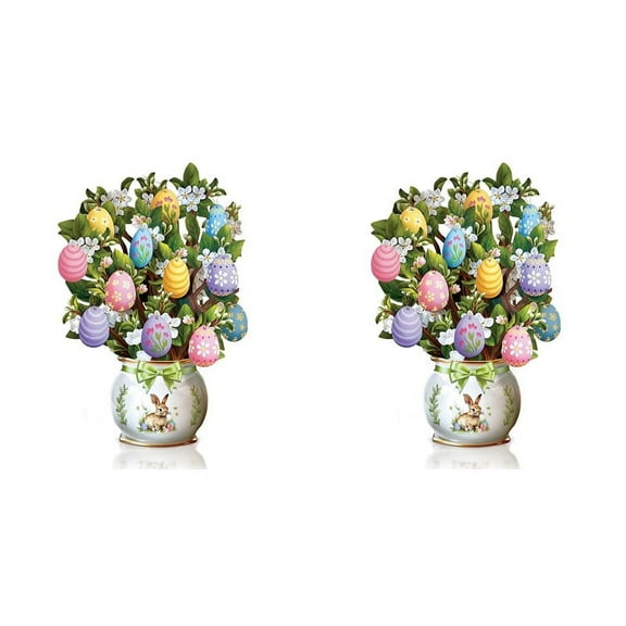 2X Paper -Up Cards, Easter Egg Tree, Life Sized Forever Flower Bouquet 3D Popup Greeting Cards with Blank Note Card