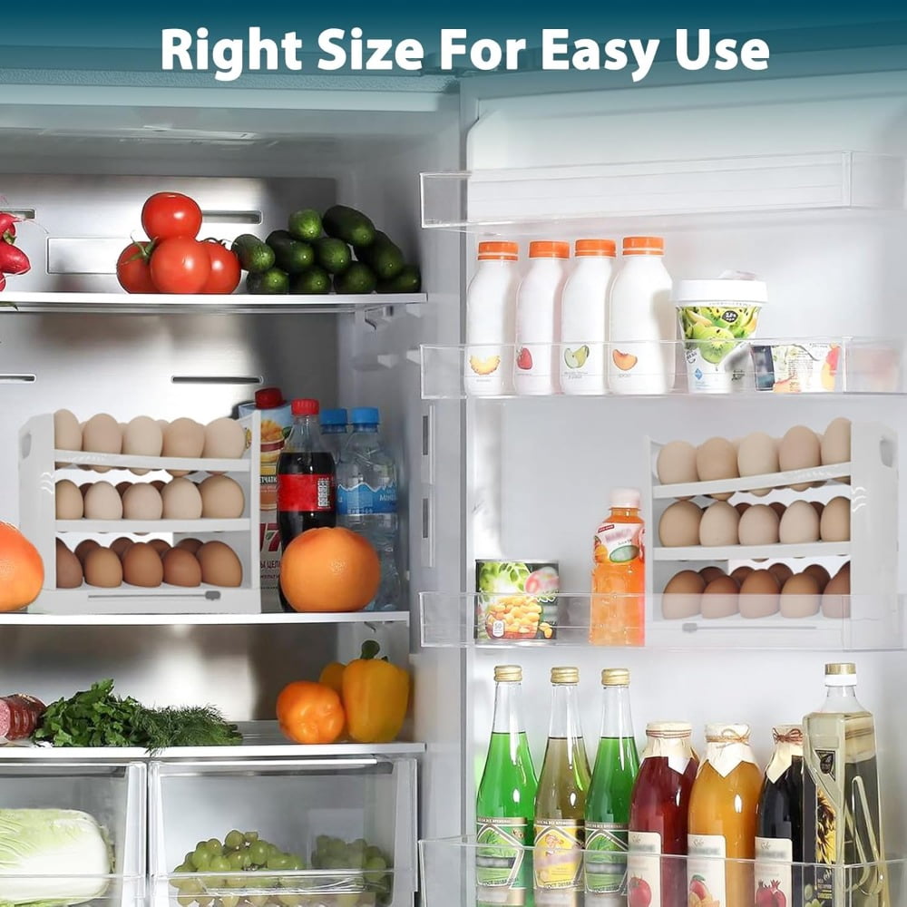 Egg Holder for Refrigerator, 30 Grid Egg Tray for Refrigerator 3 Layer Organizer Bins Reusable Egg Container for Refrigerator Side Door Plastic Egg Carton