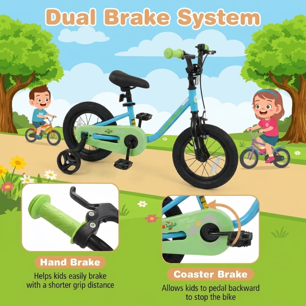 Redsmile Kids Bike 12 Inch for 3-4 Years Old Boys and Girls, Toddler Bicycle with Adjustable Handlebar and Seat, Height-Adjustable Beginner Bike for Kids 31.5"-41.3" Tall, 110 lb Capacity, Blue