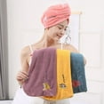thumbnail image 3 of Embroidery Bathroom Strong Absorbent Drip free Time Saving Head Scarf Bath Hair Wrap Rapid Drying Towel Dry Hair Cap Shower Cap PINK, 3 of 8