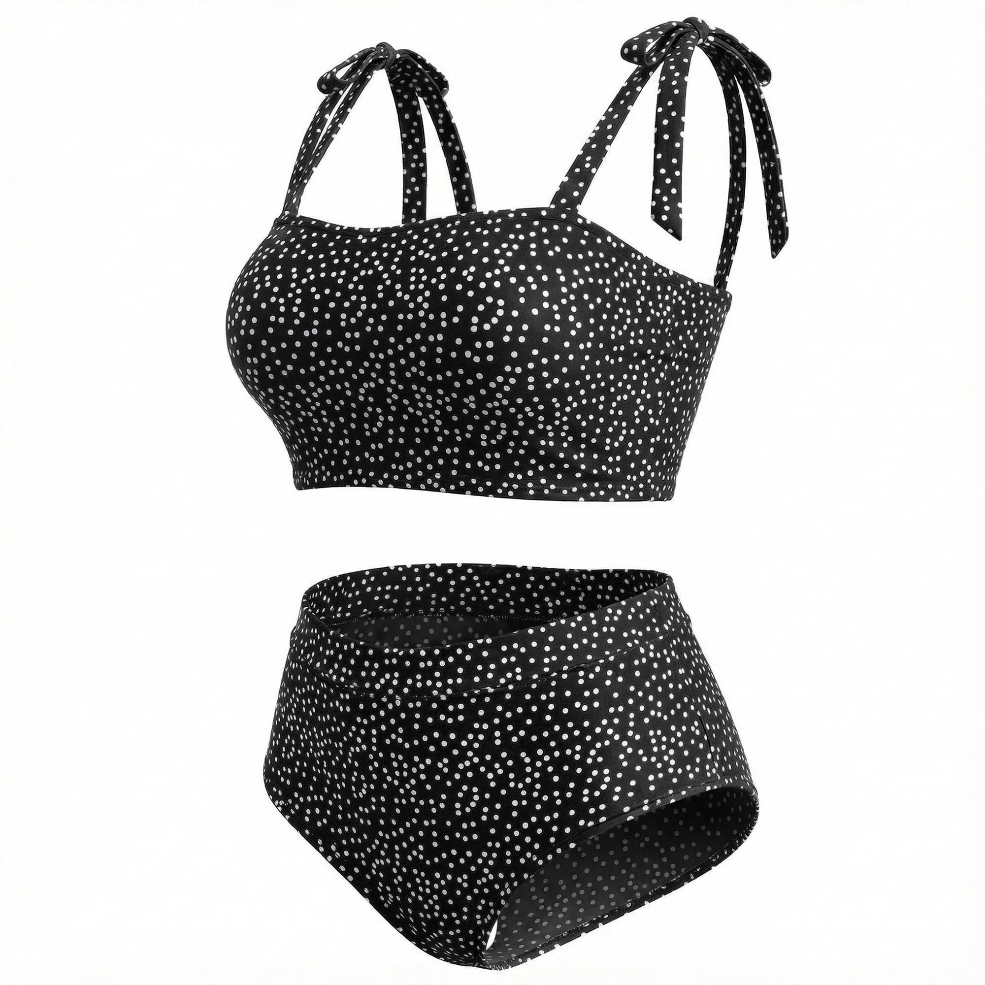 DARING DIVA Women's Plus 2pcs Polka Dots Bikini Bandeau Suits 3X Black