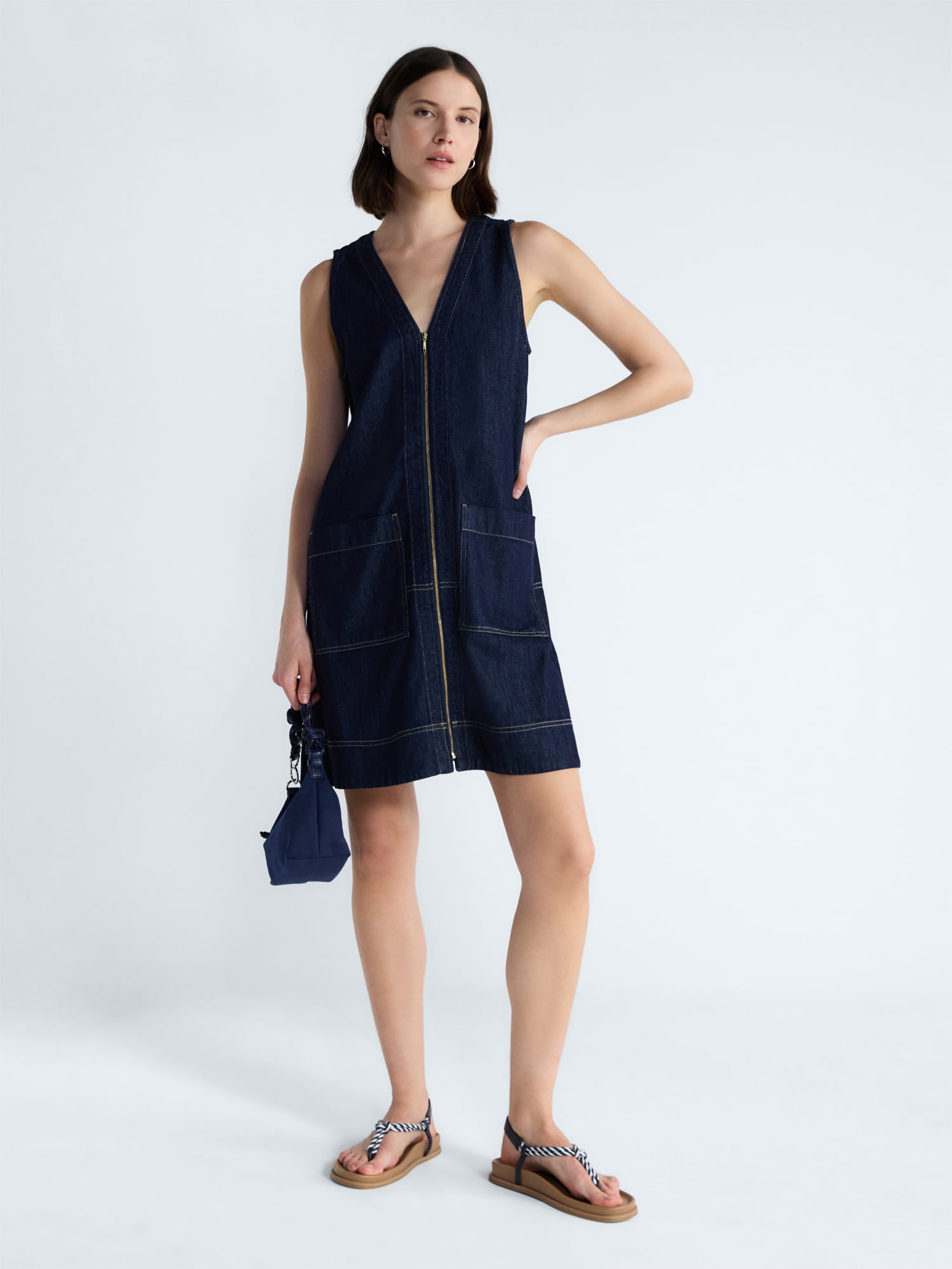 Free Assembly Women's and Women's Plus Sleeveless Denim A Line Mini Dress, Sizes XS-4X