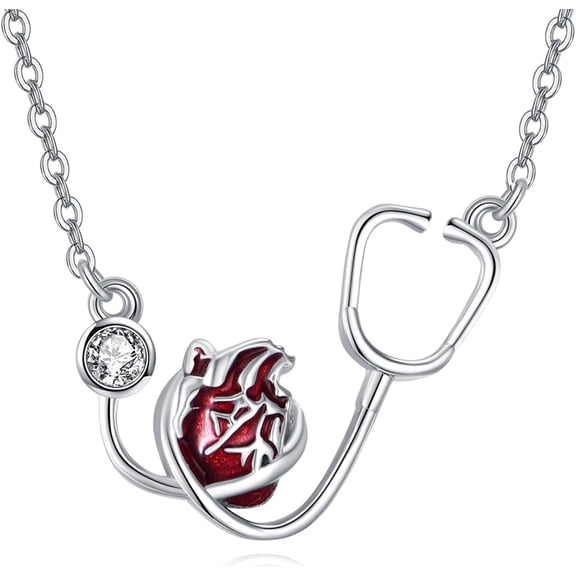 Anatomical Heart Necklace S925 Sterling Silver Stethoscope Pendant Nursing Necklace Anatomical Heart Jewelry For Women Doctor Nurse Nursing School Graduation Gifts