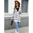 thumbnail image 5 of Womens Striped Cardigan Sweaters Long Sleeve V Neck Open Front Button Down Knit Cardigan Cream White L, 5 of 8