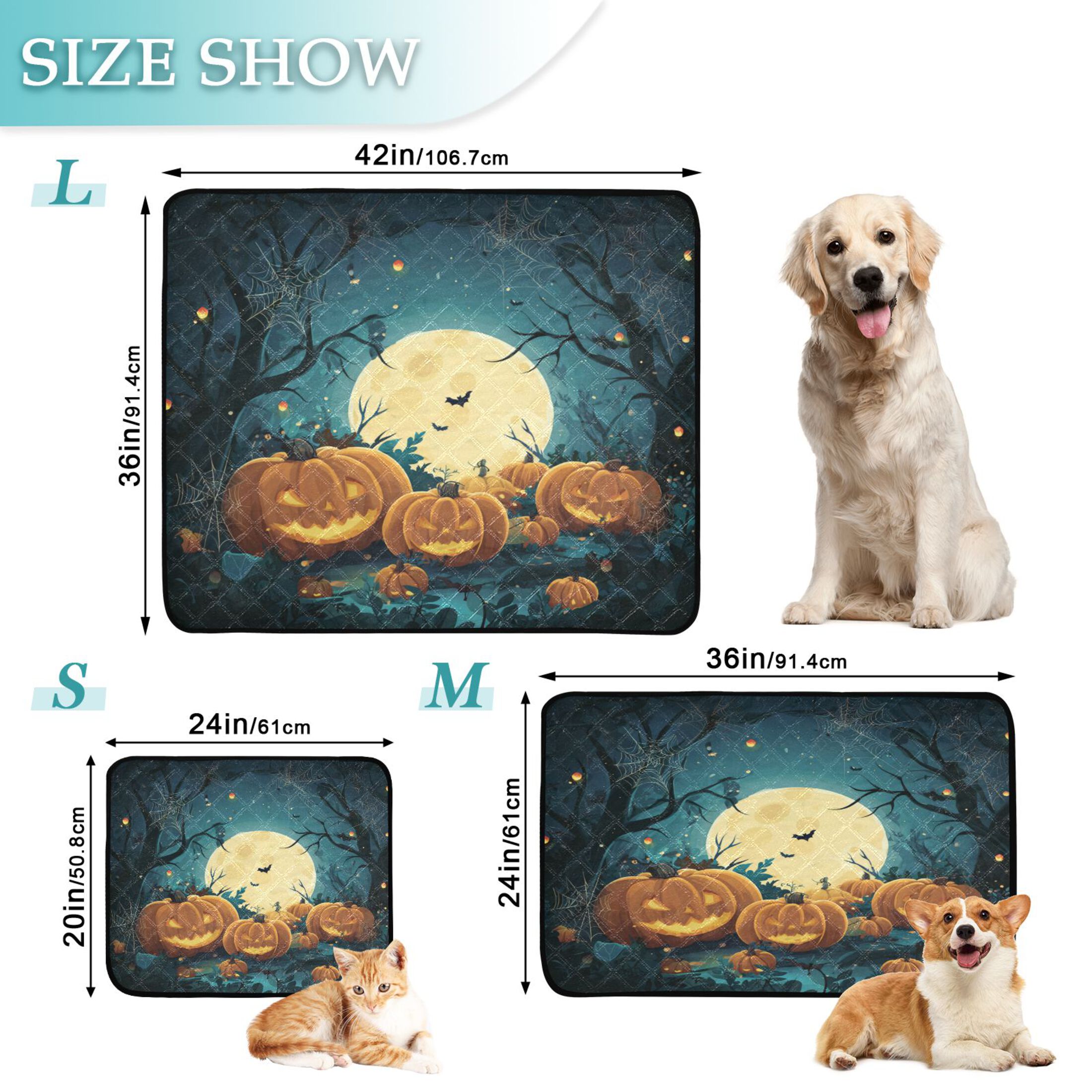 Qxltty Cartoon Halloween Pumpkins Cat litter Pads Pet Set of 2 Diaper Mats Center Anti-leakage Layer Absorbent Soft and Comfortable