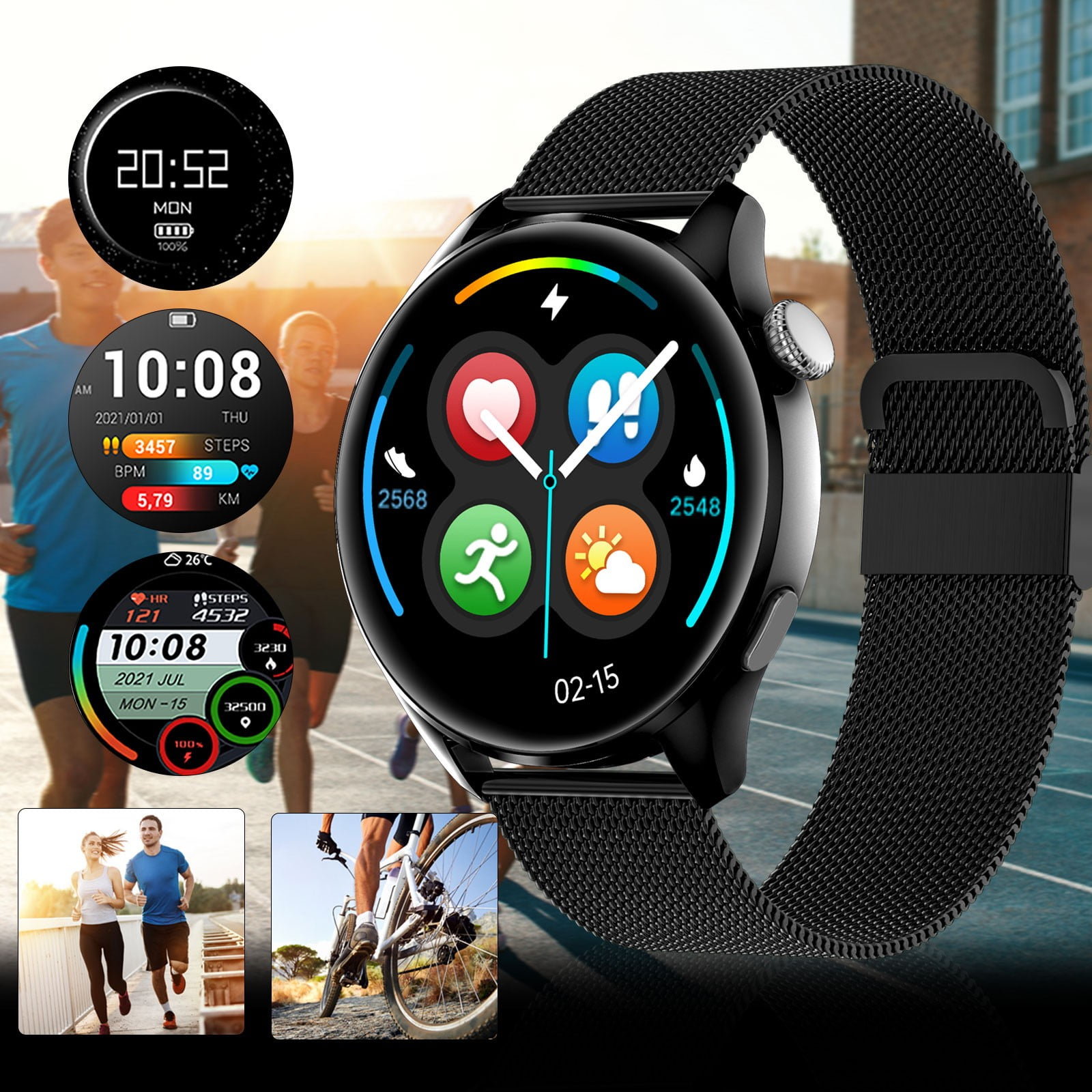 TM05 Smartwatch, 1.28 Inches Aluminum Smartwatch,Heart Rate, Blood