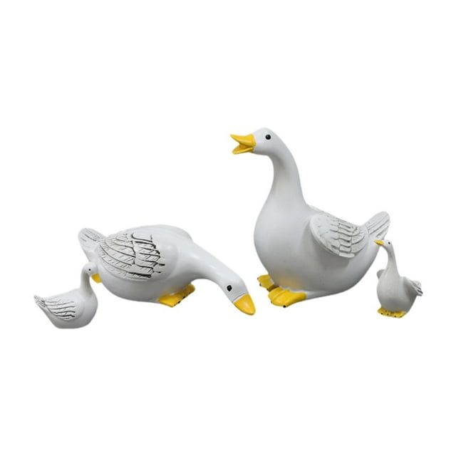 jinwen 4 Pcs Statues de Jardin Famille de Canards Sculptures d'Animaux Collections Figurines en Résine