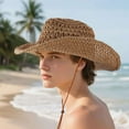thumbnail image 5 of BadPiggies Straw Cowboy Hat for Men Women Cowgirl Woven Sun Hat Wide Brim Beach Summer Cap Adjustable (Khaki), 5 of 7
