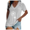 thumbnail image 2 of ICHUANYI Clearance Fashion Woman Causal V-Neck Printing Blouse Short Sleeve T-Shirt Summer Tops(White, L) ICHUANYI WER2023081112624, 2 of 6