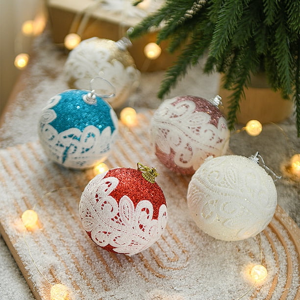 Bolas navideñas de tela colorida - adornos colgantes de árbol de 8 cm con cinta, set de 6 colgantes navideños