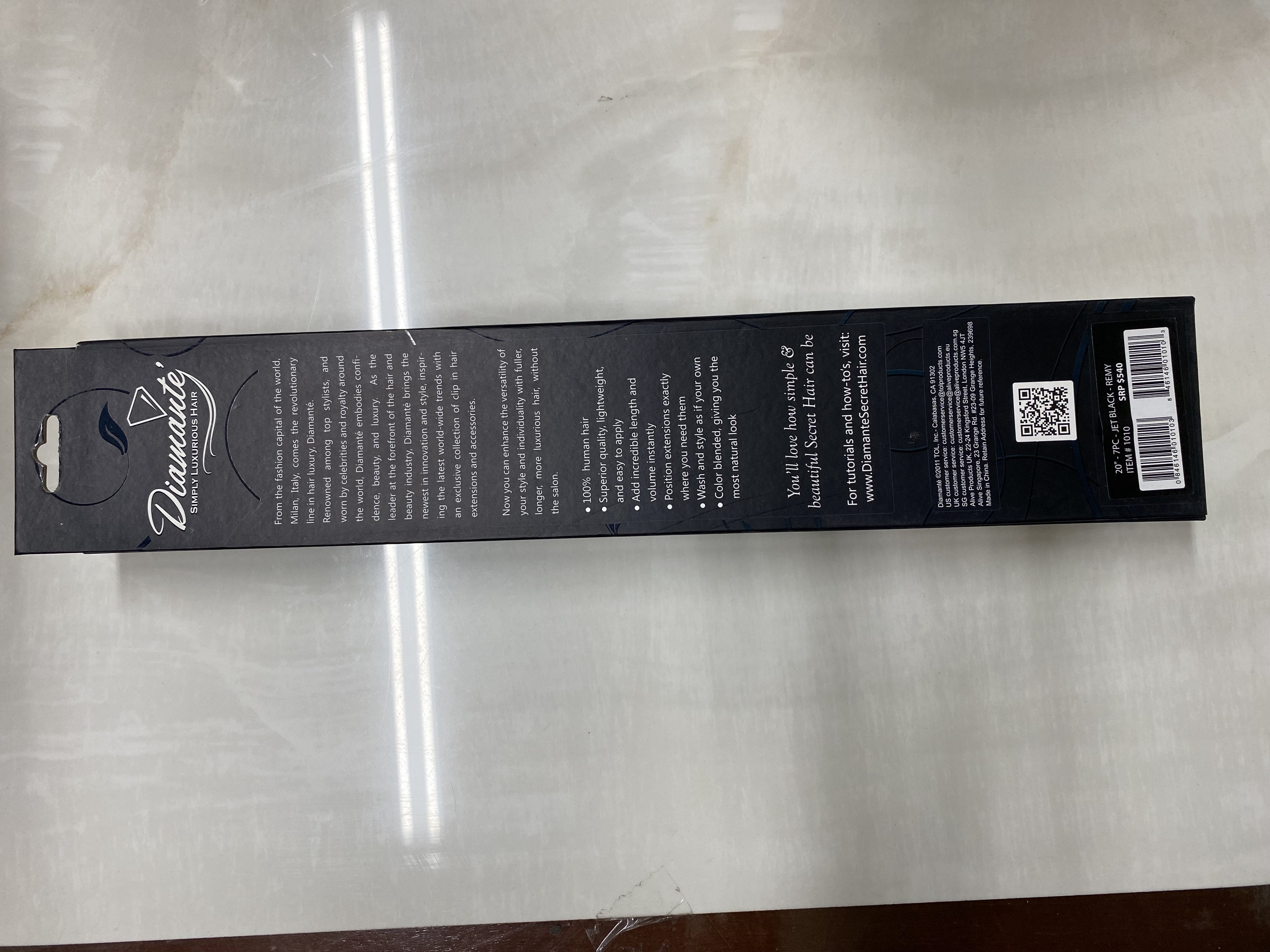 PURE REMY , 100% Human Hair 20" BLACK  By Diamante secret hair 7 piece extension