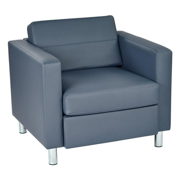 Pemberly Row Contemporary Faux Leather Armchair In Blue Vinyl Fabric