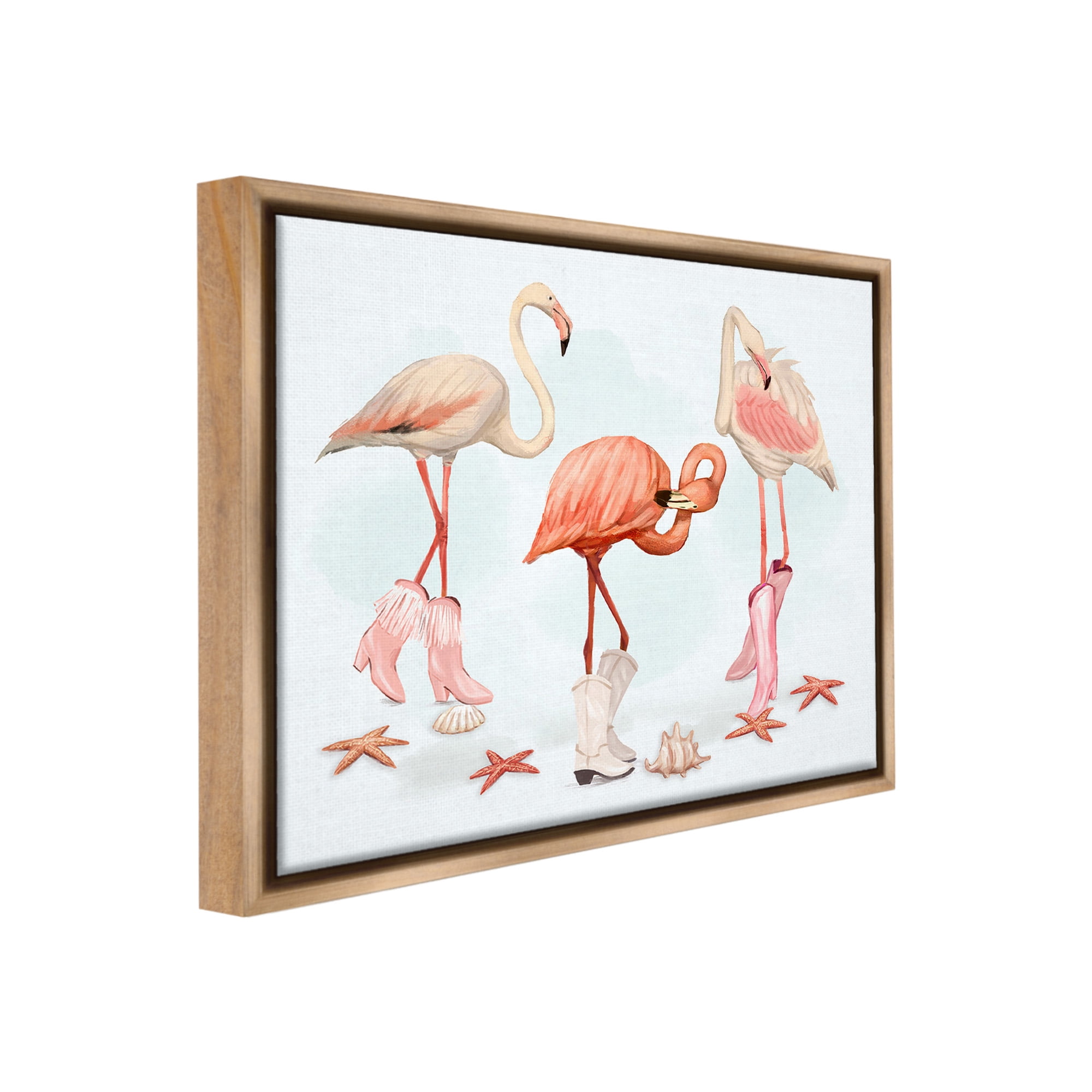 Stupell Industries Minimal Cowgirl Flamingos Animals & Insects Painting Brown Floater Framed Canvas Art Print Wall Art, 21 x 17
