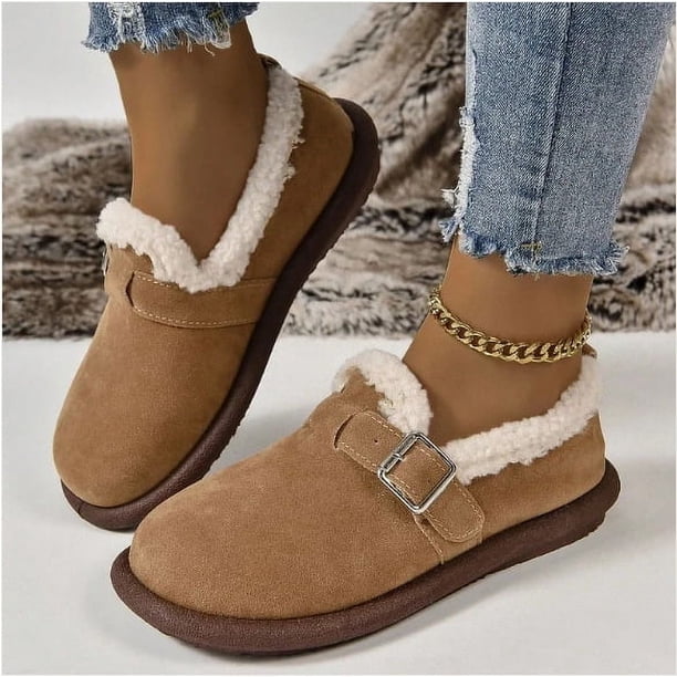Zapatos de mujer de piel y cuero, todo en uno, cálidos, con suela gruesa y acolchado de algodón, forrados con vellón, engrosados, sin cordones, estilo retro, Boken