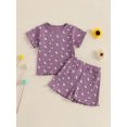 thumbnail image 4 of Toddler Baby Kids Girls Summer Outfit 6 12 18 24 Months 2T 3T 4T Lettuce Trim Floral Print Ribbed Short Sleeve T-Shirt and Elastic Shorts Set 2 Piece Clothes, 4 of 9