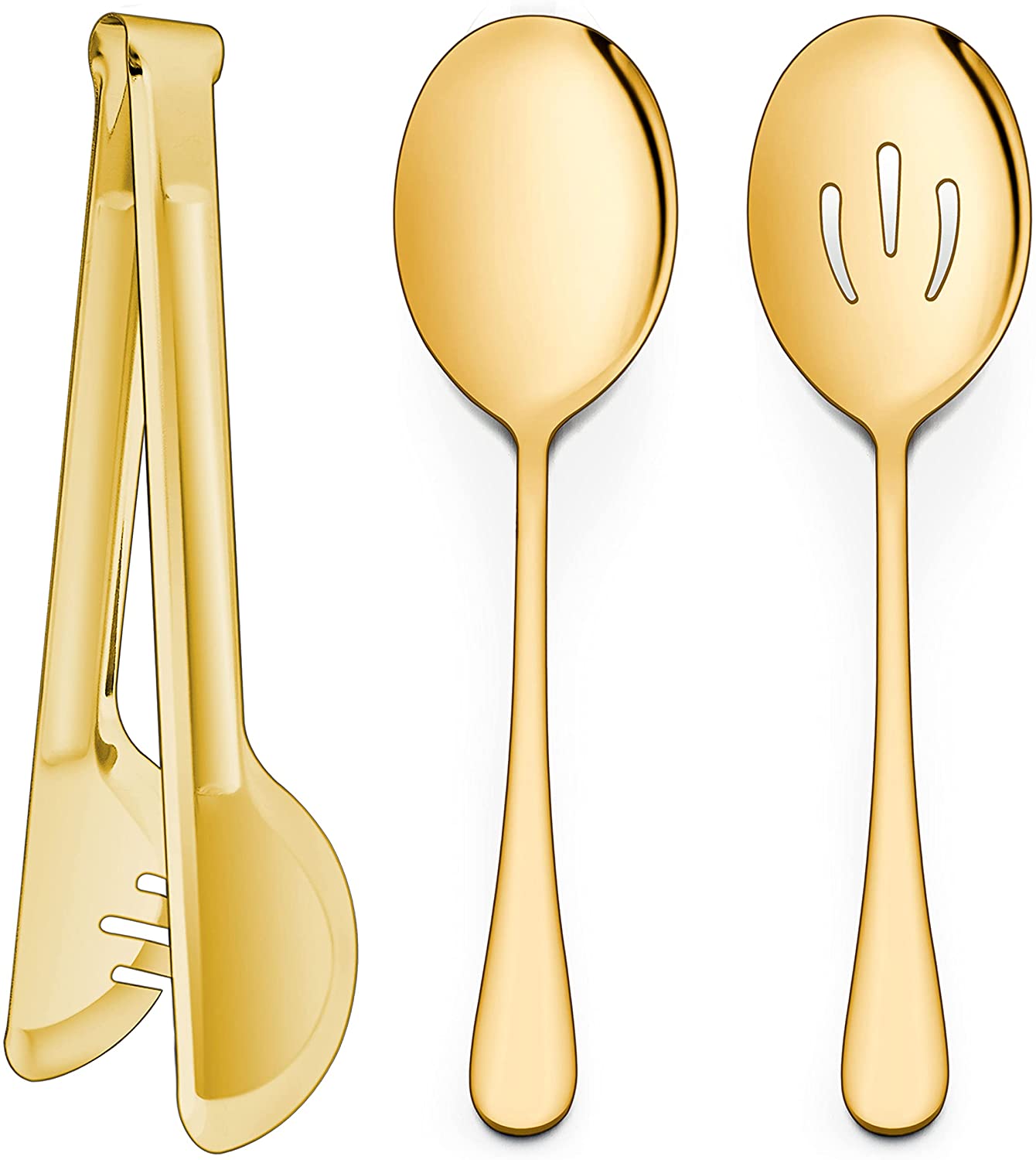 3 Large Gold Serving Spoons, 3 Gold Slotted Serving Spoons, 3 Gold