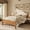 Natural Oak Bed Frame, variant on Morden Fort Spindle Queen Bed Frame with Upholstered Headboard, Solid Wood Platform Bed Frame for Bedroom, Espresso