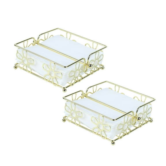 Metal Napkin Holder with Flower Design, Set of 2 (Gold)