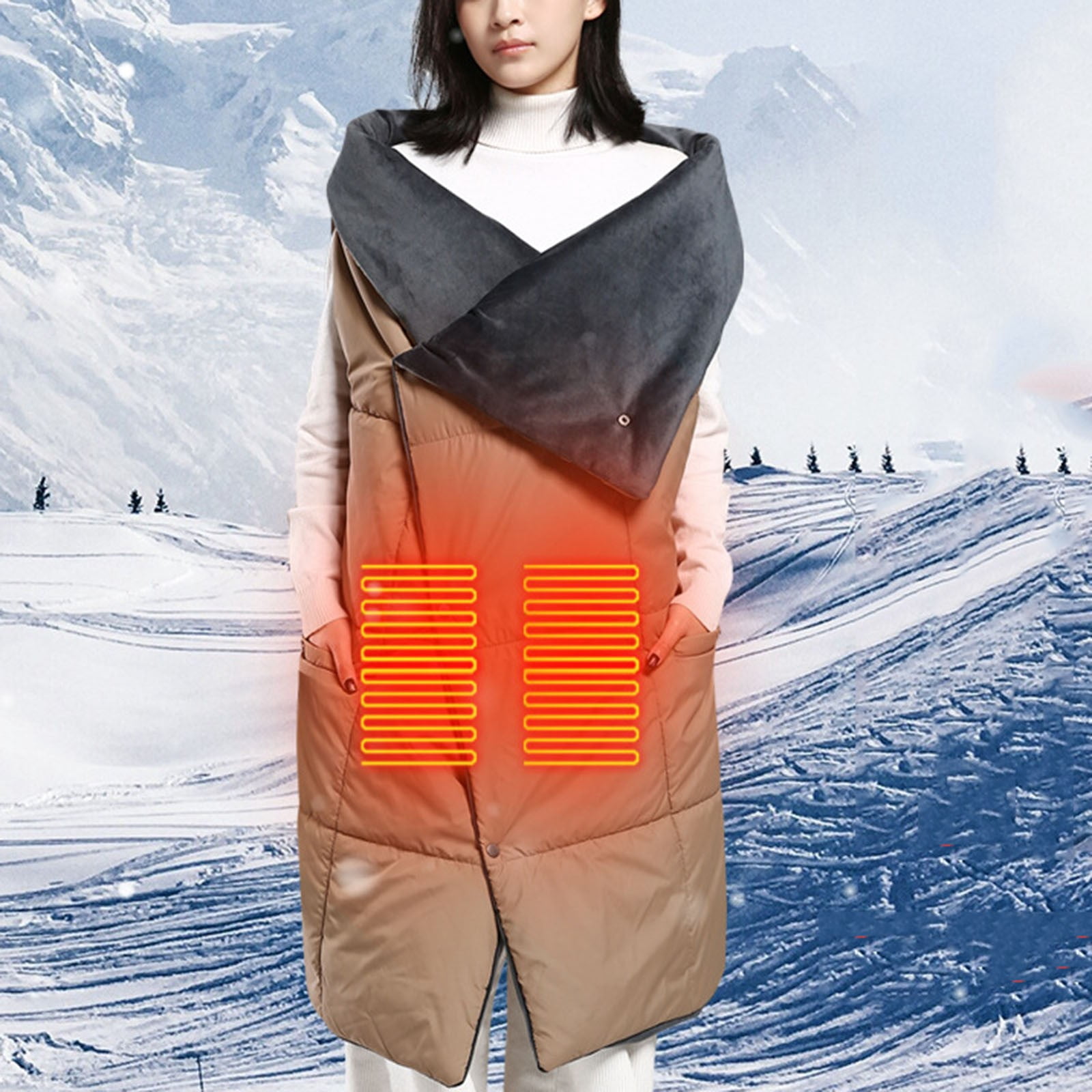 Taqqpue Wearable Heated Blanket Heating Shawl Portable Wireless Cordless Heated Blankets for Outdoors Wearing Cover Dual-purpose Cotton-padded Heating Shawl Warm-up Household Thermal Clothing