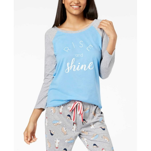 Jenni Women’s Raglan-Sleeve Graphic Pajama Tops, Rise and Shine, Medium