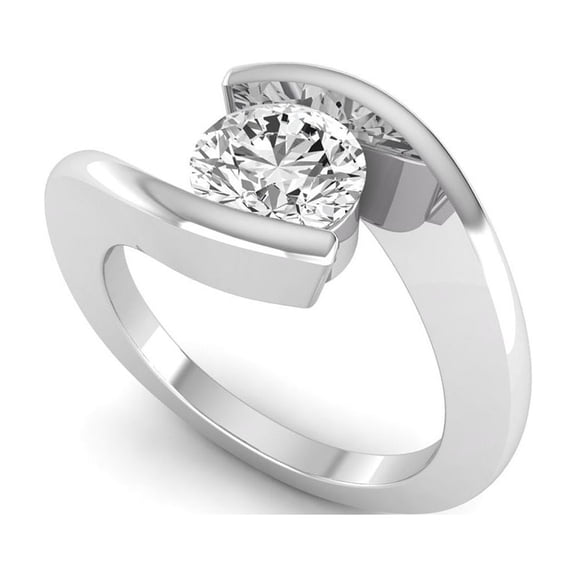 1 Ct Lab Grown Diamond Engagement Ring for Women, IGI Certified D Color VVS2 Clarity Round Cut 14K White Gold Tension Set Bypass Solitaire Ring 7 US