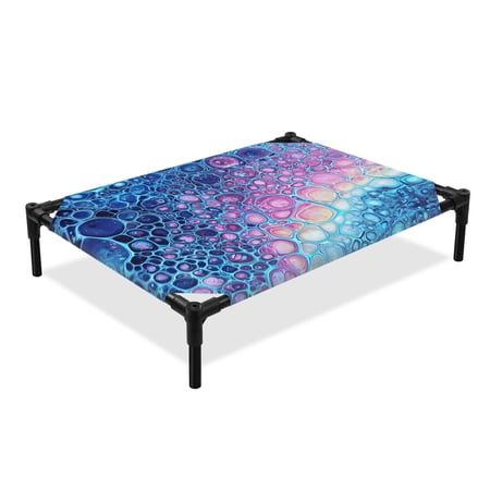 Abstract Waves Elevated Dog Bed Spray Blue Ocean Seaside Watercolor Cooling Breathable Outdoor Raised Dog Cot Bed with Metal Frame Non-Slip Feet for Medium Dog 24x20in