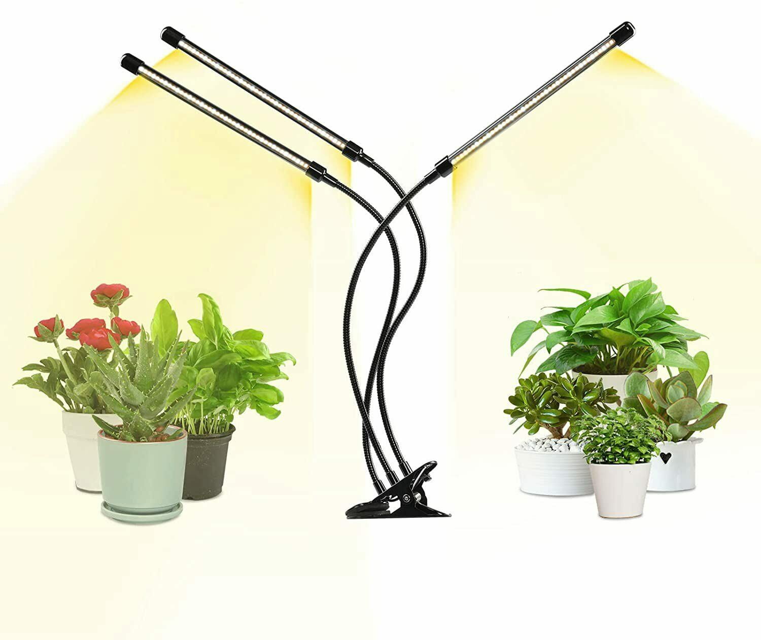 iPower Full Spectrum Clip Plant Growing Lamp with 126 White Yellow LEDs for Indoor Plants, 3 Modes Timing Function & 5 Dimmable Levels