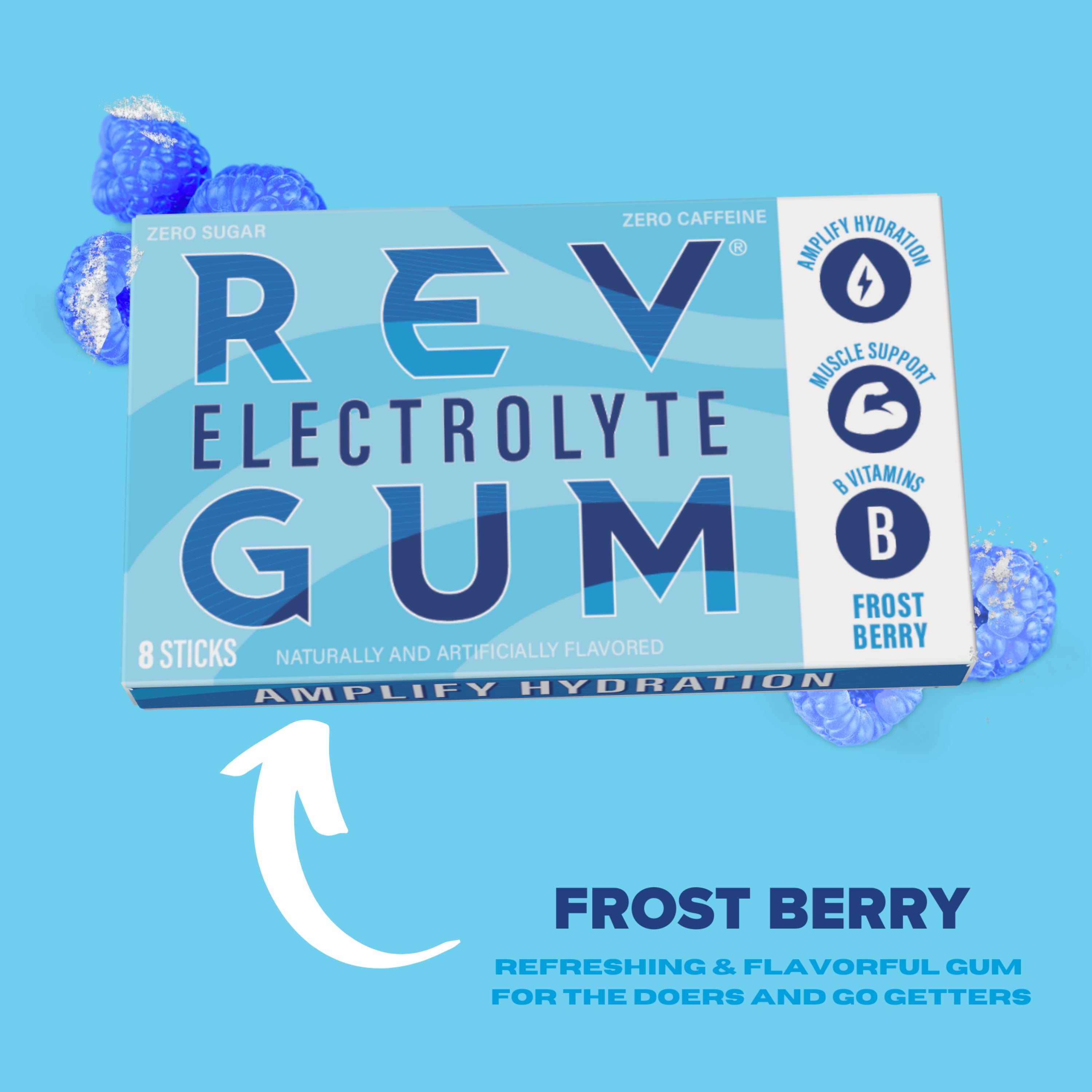 Rev Gum Frost Berry Electrolyte Gum, Sugar Free, .71 oz, 8 Sticks