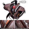 thumbnail image 3 of Bxaolu PU Leather Sling Bag with USB Charging Port Multi-pocket Chest Bag for Men Women Hiking Travel Daypack, [Brown,1Pack], 3 of 8