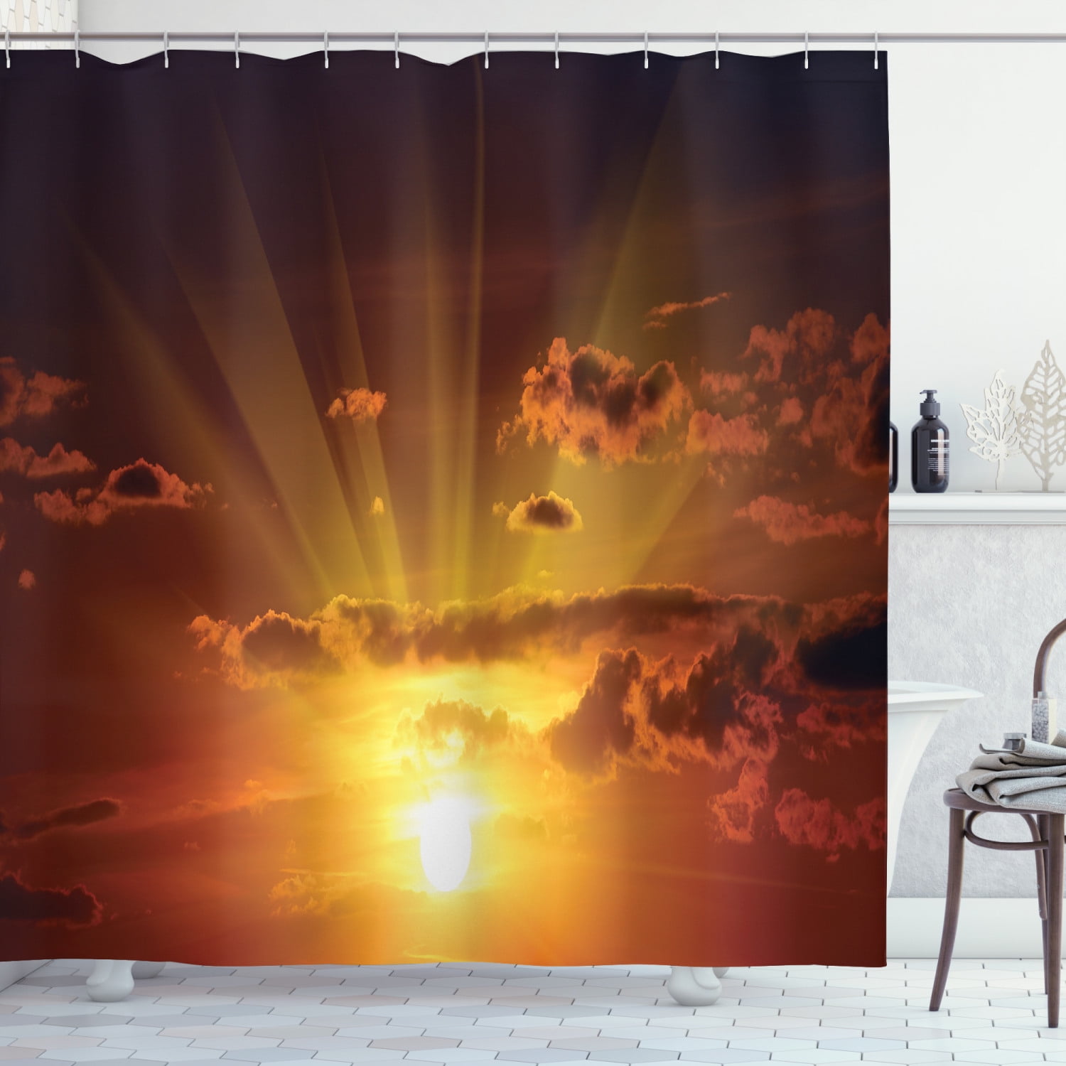 Orange Sky and Sunset Shower Curtain Bathroom Waterproof Fabric &12Hooks 71inch 