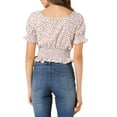 thumbnail image 3 of MODA NOVA Junior's Floral Print Crop Square Neck Ruffle Smocked Top White L, 3 of 4