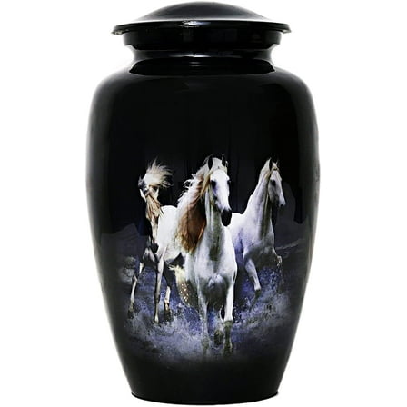 RUZIOON Lovely White King Horse Cremation Urn for Human Ashes - Adult Funeral Urn Handcrafted - Affordable Urn for Ashes (Adult (200 lbs) – 10.5 x 6 “, Lovely White Horse Cremation Urn)