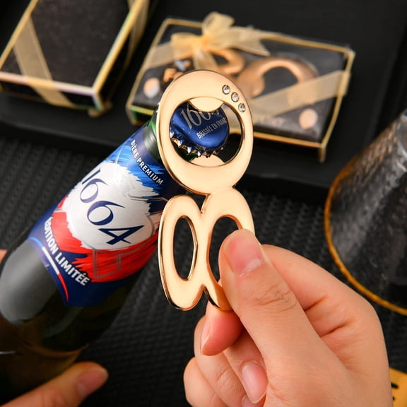 50 Pieces Gold and Black Themed 80th Birthday Party Bottle Opener Favors for Guests, Premium Metal Decorative Gift Set