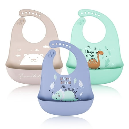 

Yaoping Soft Silicone Baby Feeding Bibs with Food Catcher Pocket BPA Free 3 Pack Unisex