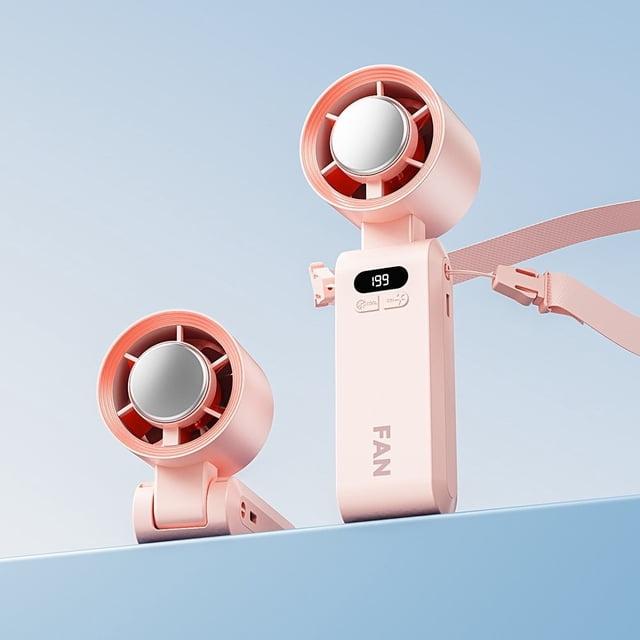shyuyusa Portable Handheld Fan With Colorful LED Light Lanyard Transparent Body Personal Cooling Fan USB Rechargeable Mini Air Cooler