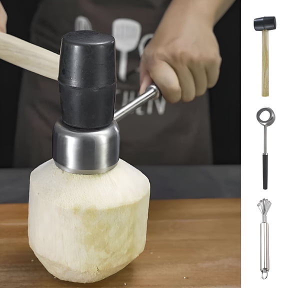 EXLEAF Coconut Opener Food Grade Rust-Proof Stainless Steel Coconut Shell Cracker Meat Removal Kitchen Gadget for Home