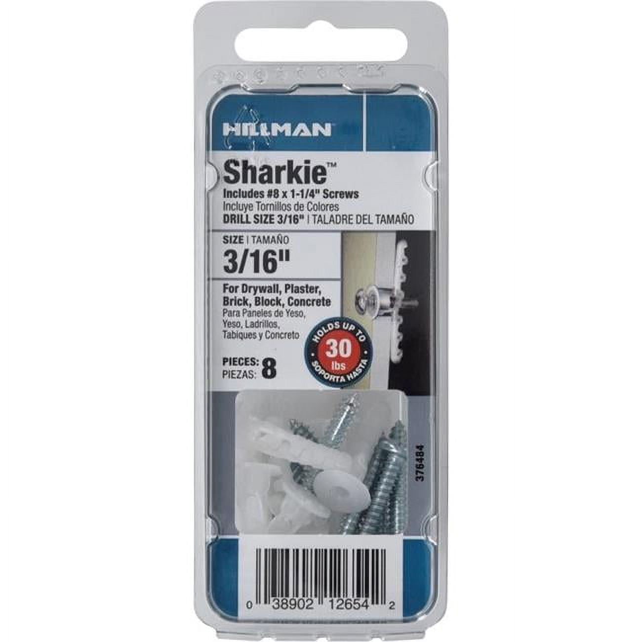 Hillman 5049760 0.18 x 1.25 in. Caiman Nylon Round Head Screw & Anchor, Pack of 8