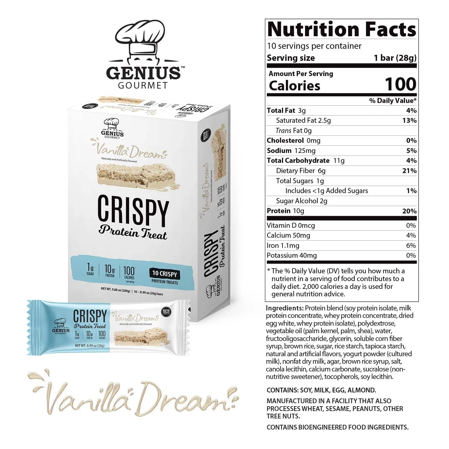 Genius Gourmet Crispy Protein Treat - Jumbo Variety Pack (30 Bars)