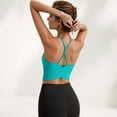thumbnail image 7 of Women's Longline Sports Bra with Scoop Neck and Thin Strap Design for Yoga and Low Impact Workouts - Medium, Teal, 7 of 7