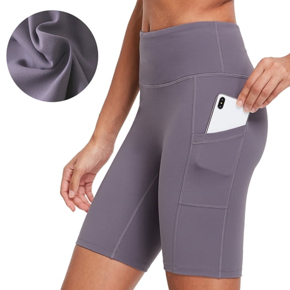 BALEAF Women's 8" Active Bike Shorts High Waist with Pockets Purple Size S