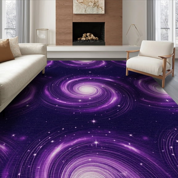 ODIKA 8'x10' Washable Area Rug Non-Slip Chair-Friendly Mat Cosmic Galaxy Swirl Abstract Nebula Stardust Constellation Purple Starry for Dining Room, Large Office, Lounge