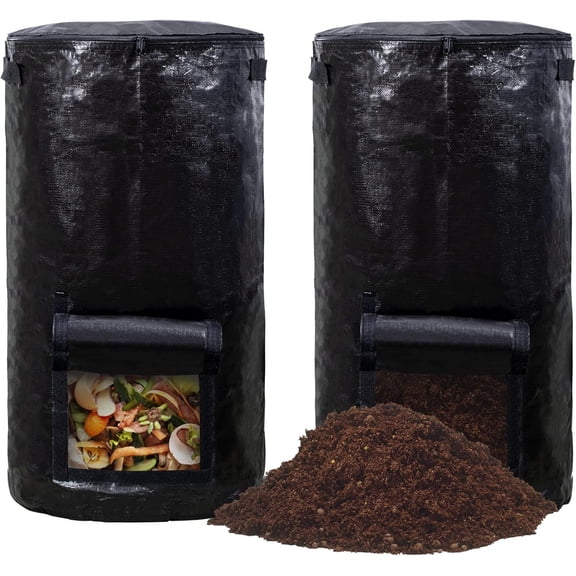 Compost Bins Outdoor, Composting Bin for Outside Garden, Reusable Garden Yard Waste Bag, 34 Gallon (2 Pack, Black)