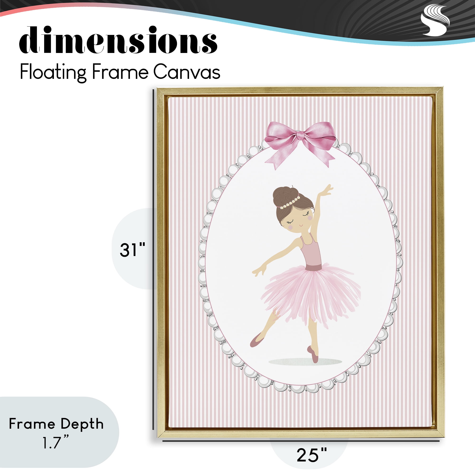 Stupell Industries Delicate Dance on Stripes Gold Framed Floater Canvas Wall Art, design by Christine Simpson Art