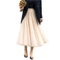 thumbnail image 3 of Tulle Skirts for Women Pleated Layered Tutu Skirt Ladies Elegant Flowy Long Skirts Casual Pleated a-Line Maxi Skirt High Waisted Flowy Skirts Elegantes Bridesmaid Wedding Midi Skirt Beige L, 3 of 6