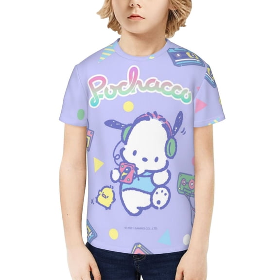 Sanrio Pochacco Kids T-Shirt 3d Printed Graphic T-Shirts Boys And Girls Short Sleeve Shirts For Youth Kids X-Small