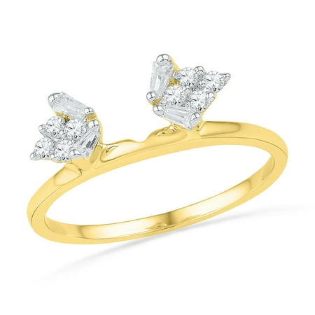 - Size 7 - 14k Yellow Gold Baguette Diamond Ring Guard Wrap Solitaire Enhancer (1/4 Cttw)