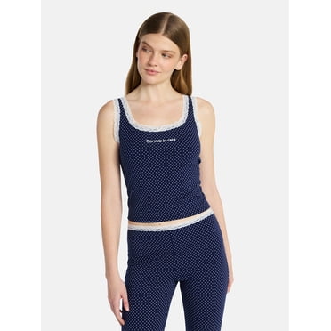 No Boundaries Single Jersey Lace Sleep Tank Top, Women's XXS-3X